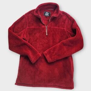 Grizzly Sherpa Pullover Men's Sz M Red 1/4 Zip Fall Wear 100% Polyester Soft